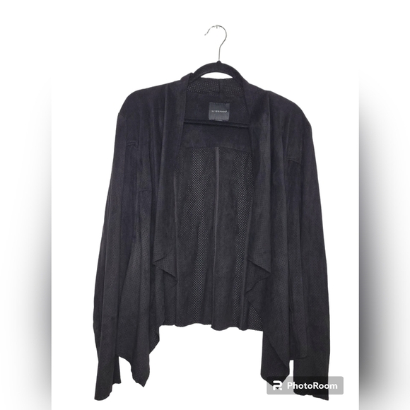 LIVERPOOL Women's Perforated Draped Open Front Faux Suede Blazer Jacker - Picture 2 of 7